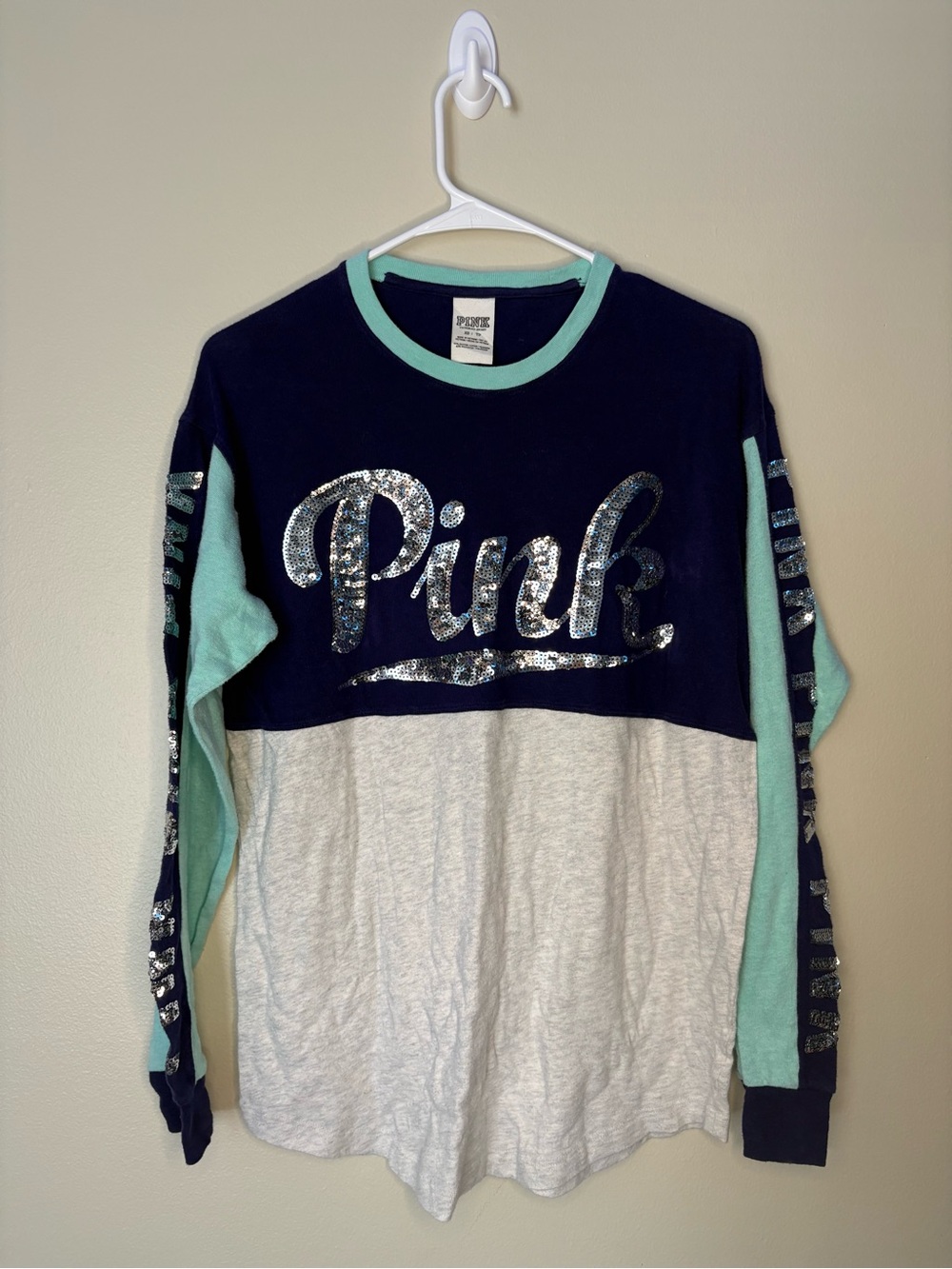 Victoria's Secret PINK Navy, Mint & Heather Gray Long Sleeve Tee